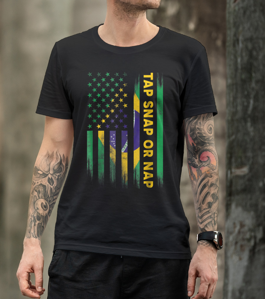 Tap Snap Or Nap Jiu Jitsu BJJ Brazil US Flag T-Shirt