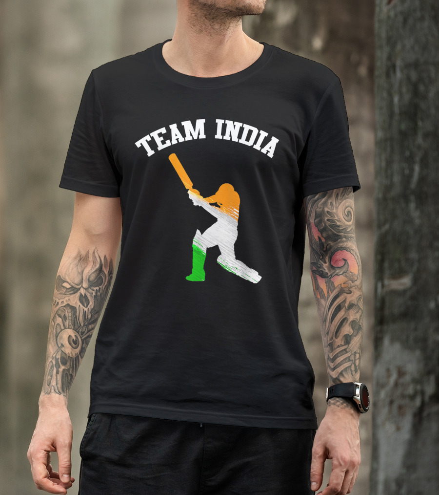 Team India Cricket Batting Silhouette Tricolor Fan Jersey T-Shirt