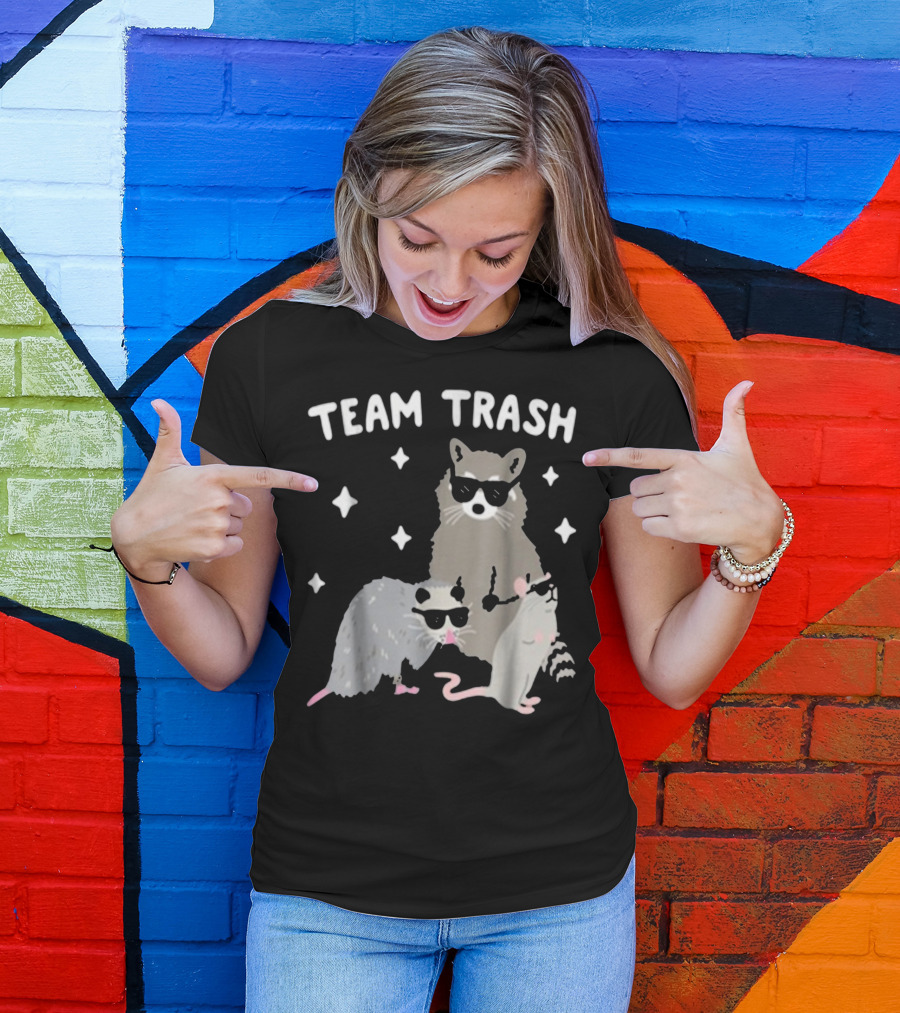TEAM TRASH OPOSSUM RACCOON RAT WITH SUNGLASSES AND STARS T-Shirt
