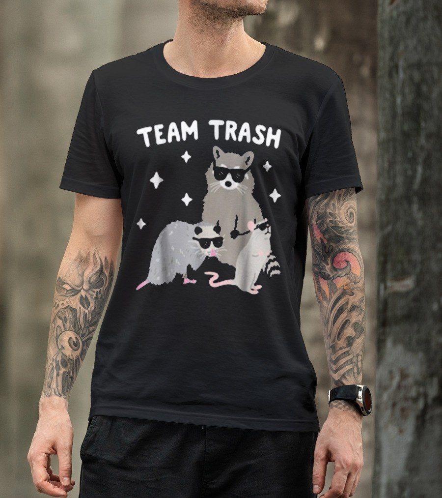 TEAM TRASH OPOSSUM RACCOON RAT WITH SUNGLASSES AND STARS T-Shirt