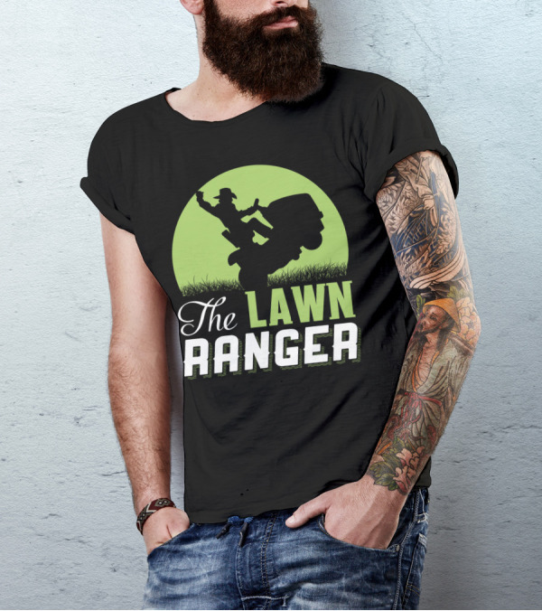 The Lawn Ranger Funny Mowing Cowboy On Ride-On Lawnmower T-Shirt