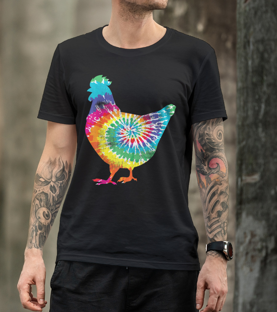 Tie Dye Chicken Hippy Farmer Hobby Farm Rainbow Burst T-Shirt