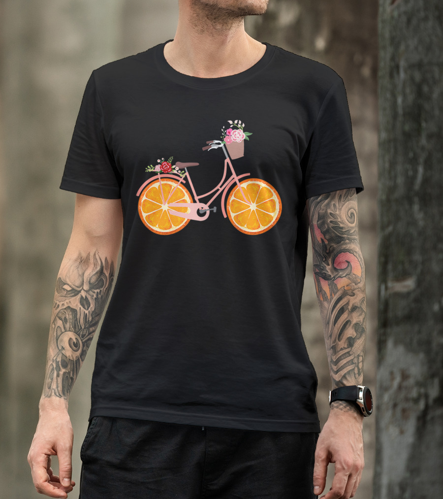 Vintage Bike Bicycle With Flower Basket And Orange Fruit Wheels T-Shirt