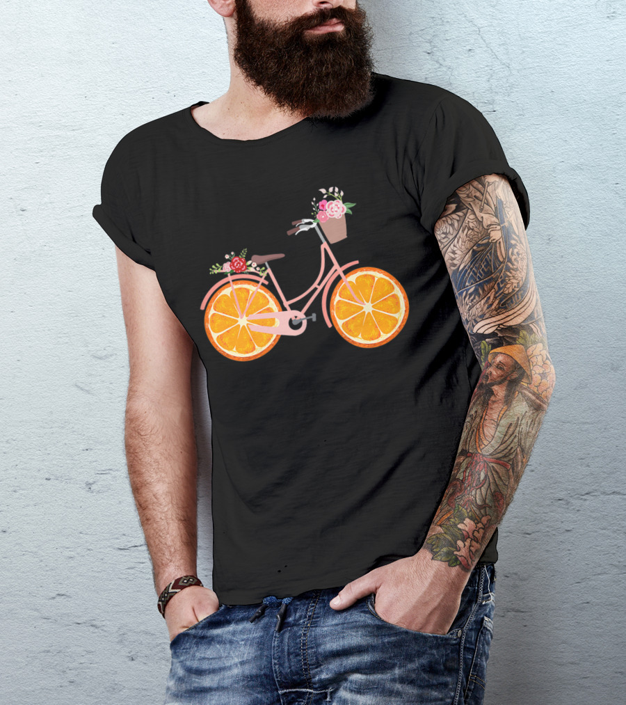 Vintage Bike Bicycle With Flower Basket And Orange Fruit Wheels T-Shirt