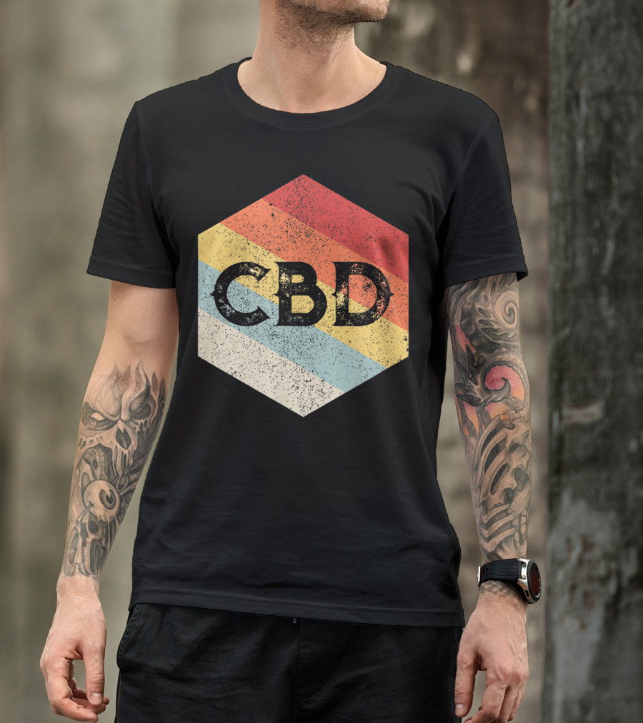 Vintage CBD Retro Hexagon Distressed Stripes T-Shirt