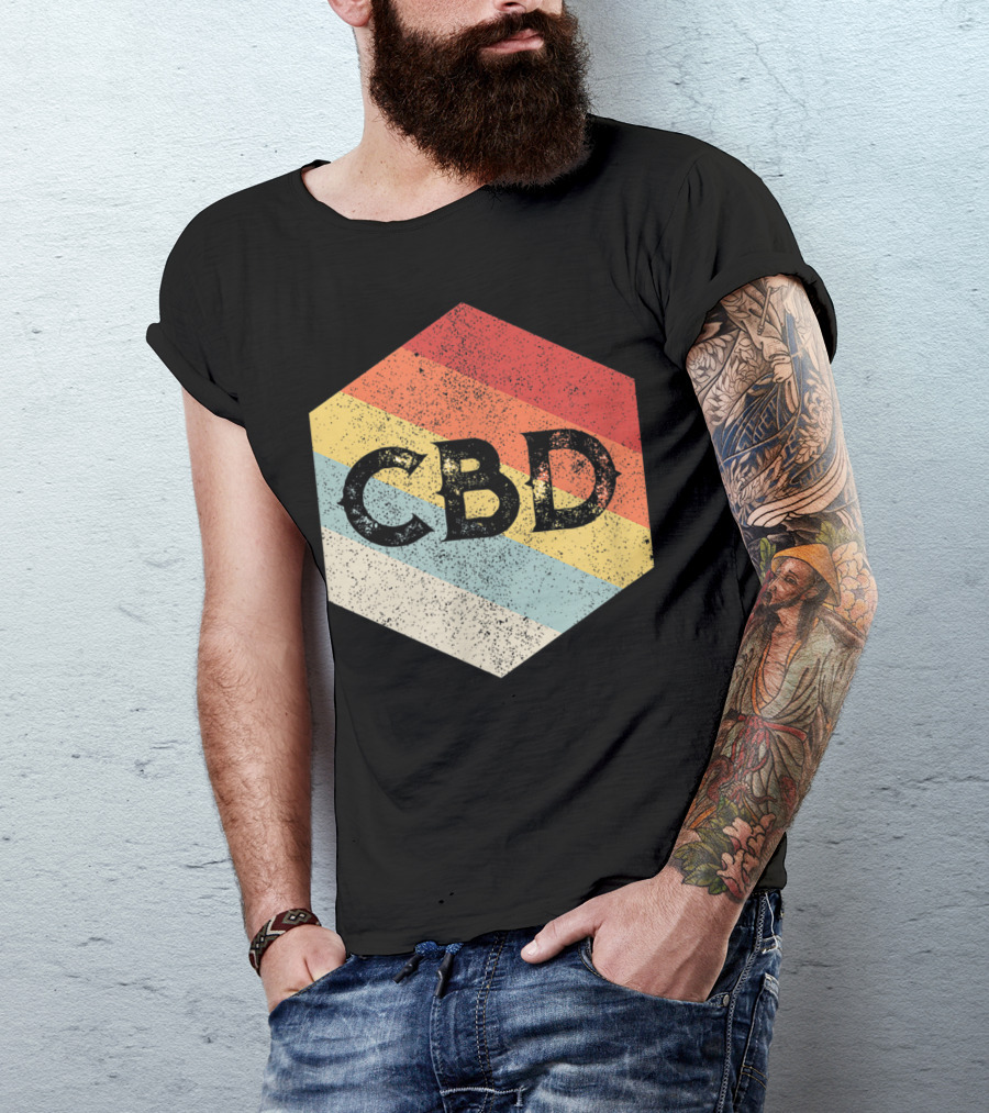 Vintage CBD Retro Hexagon Distressed Stripes T-Shirt