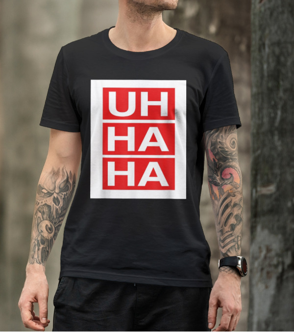 UH HA HA Graphic On Red Blocks T-Shirt