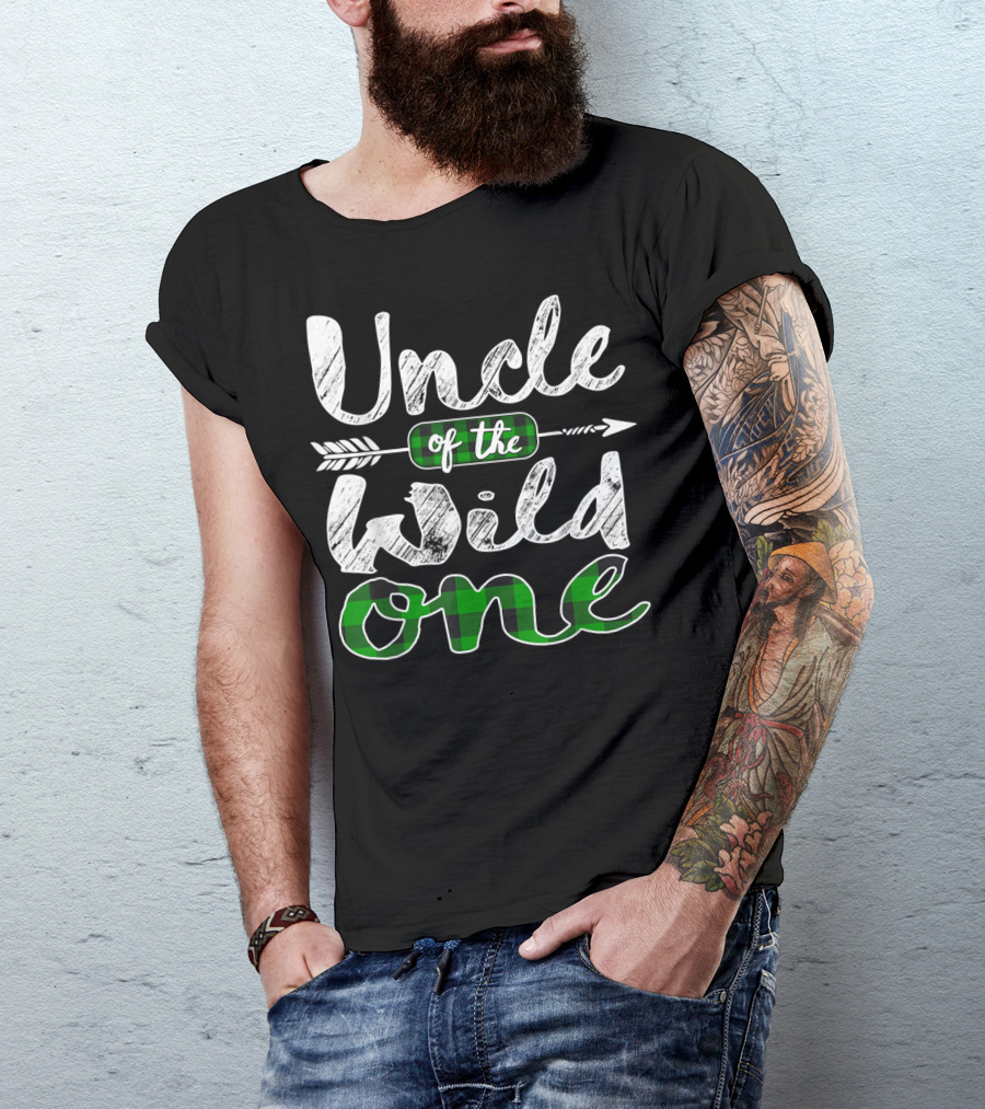 Uncle Of The Wild One Irish Green Plaid Arrow T-Shirt