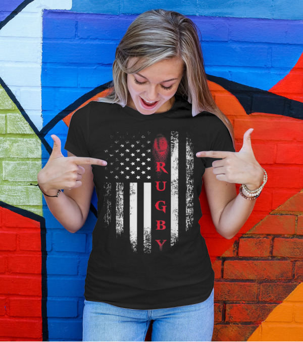 Vintage USA American Flag Red Rugby Football Stars Stripes T-Shirt
