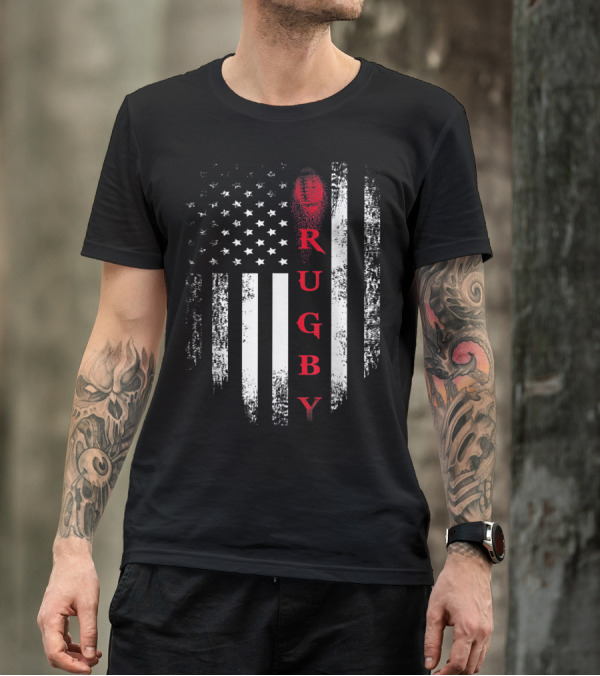 Vintage USA American Flag Red Rugby Football Stars Stripes T-Shirt