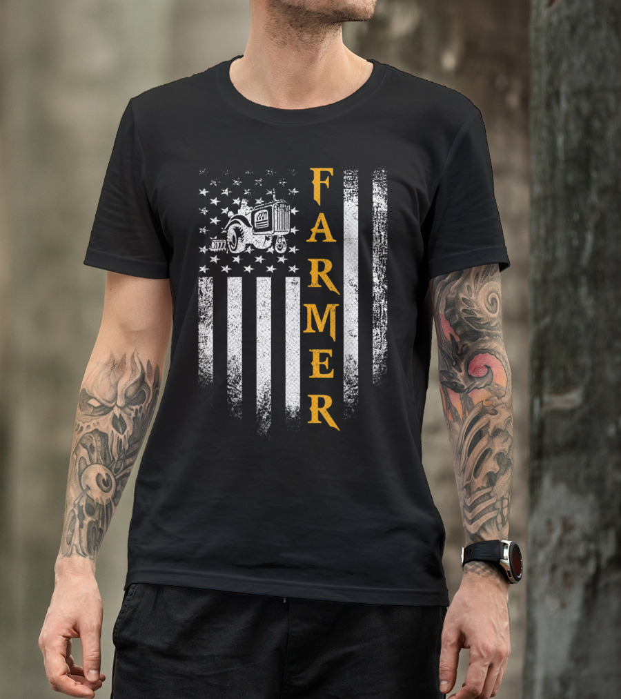 Farmer American Flag Vintage Tractor USA Farming T-Shirt