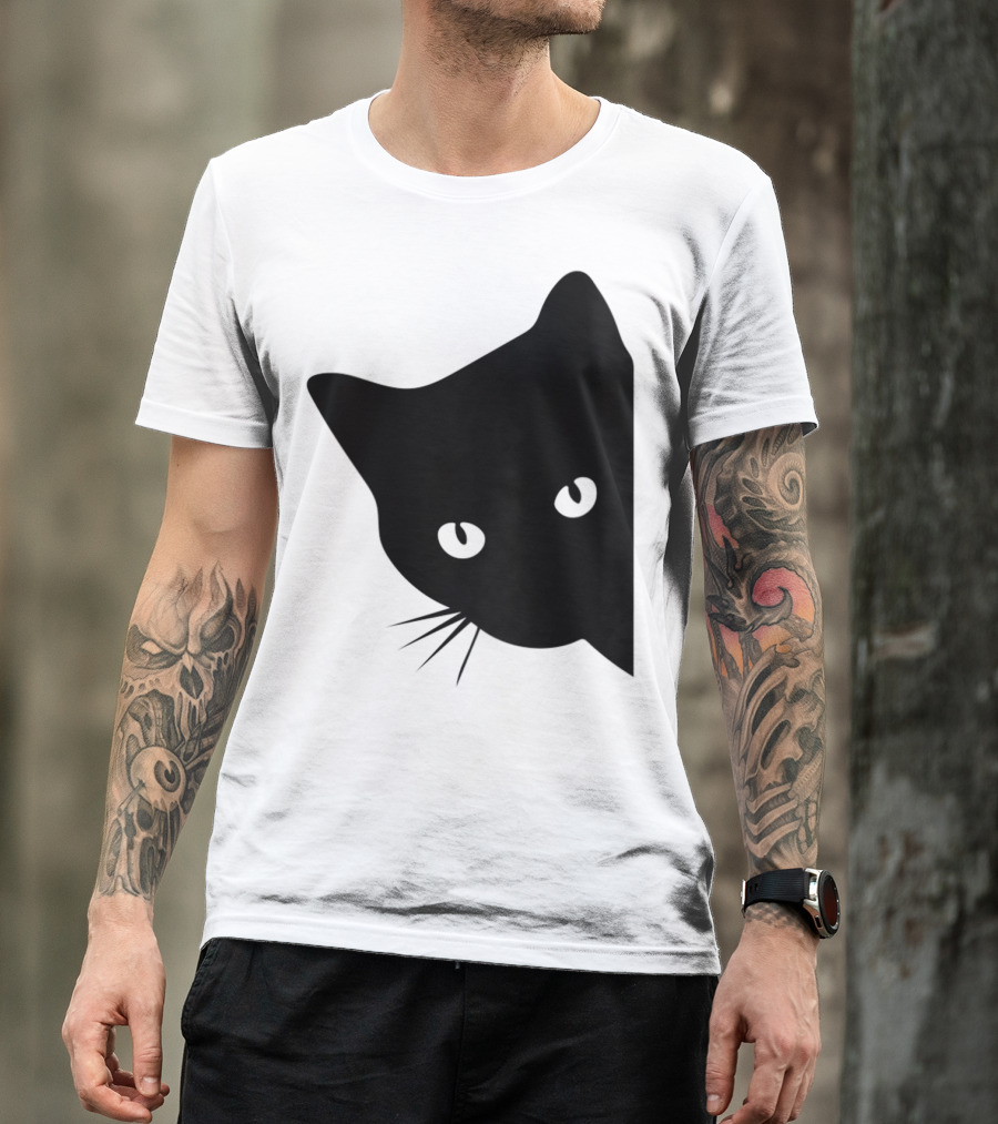 Cat Lover Ladies Spy Cat Hidden Peeking Cat T-Shirt