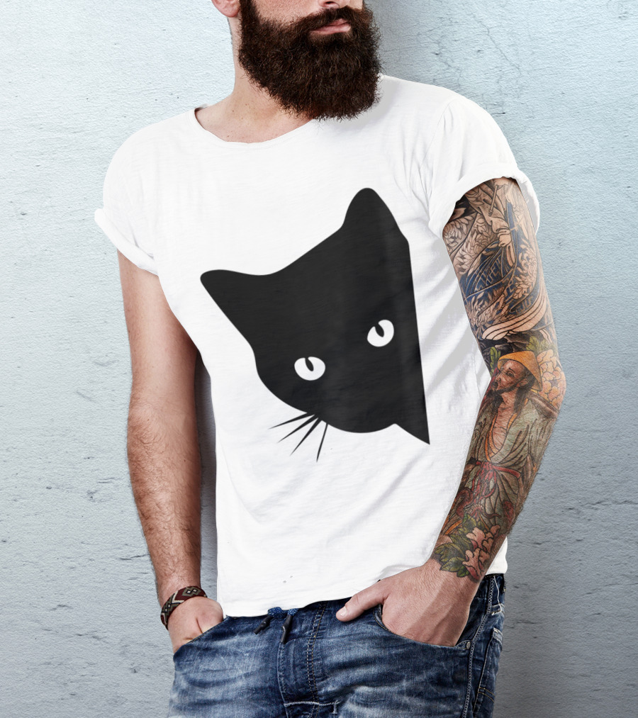 Cat Lover Ladies Spy Cat Hidden Peeking Cat T-Shirt