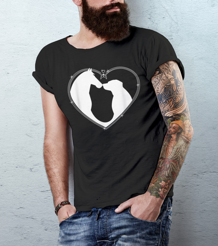 Horse Dog Heart Embrace Horseback Riding Puppy Love T-Shirt