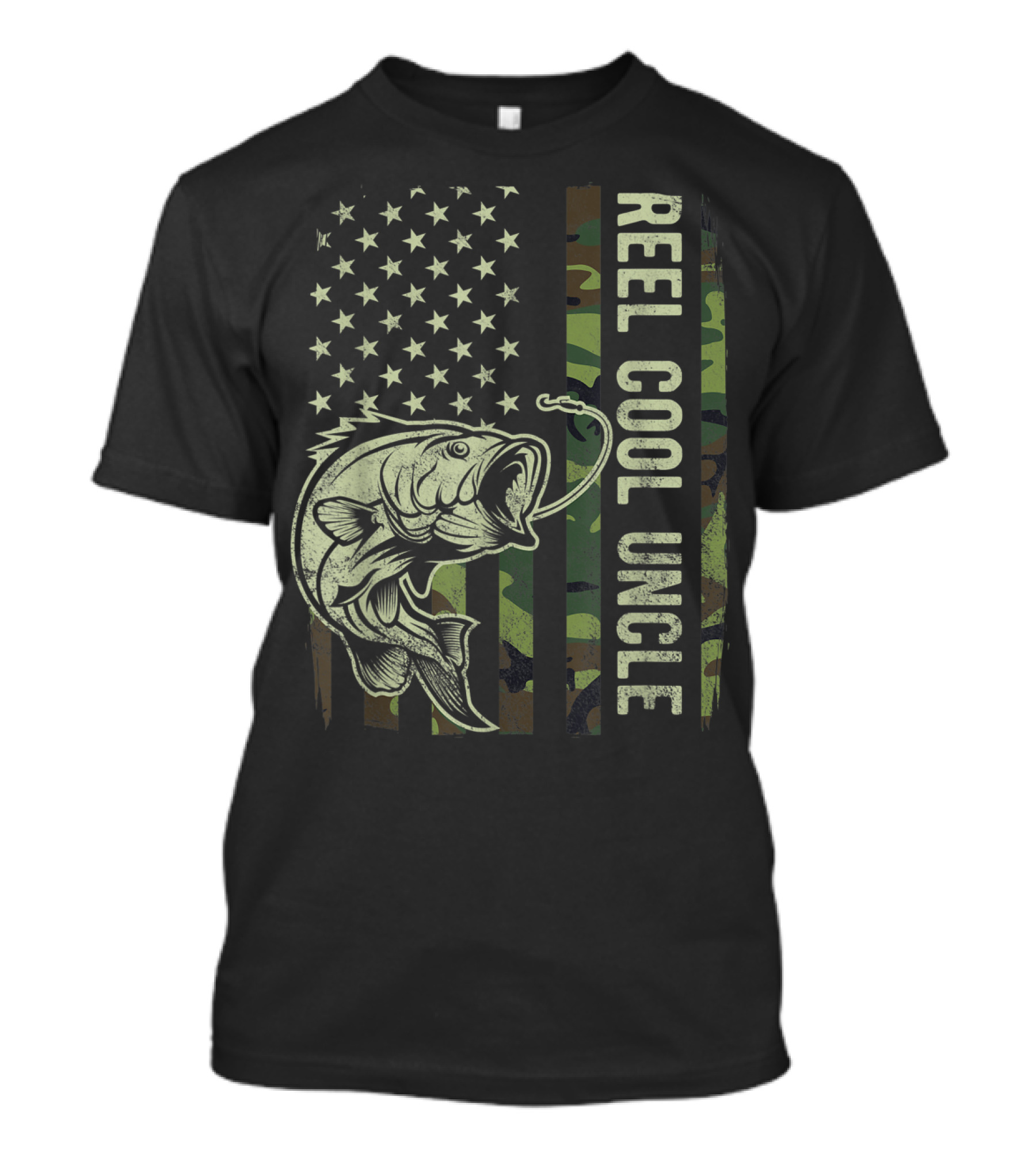 Reel Cool Uncle Camouflage American Flag Patriotic Fishing Bass T-Shirt