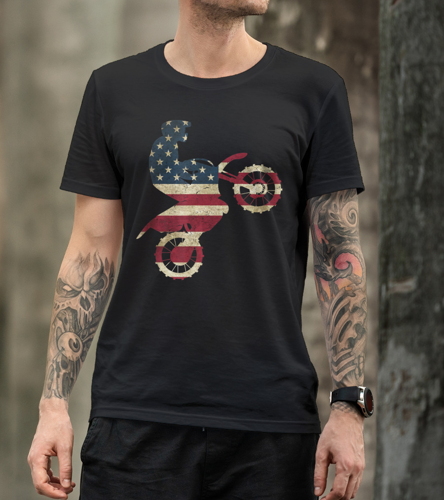 Motocross Dirt Bike American Flag Brap Stars And Stripes Rider T-Shirt