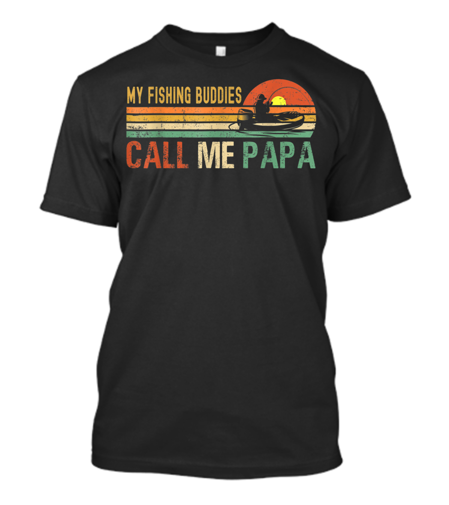 My Fishing Buddies Call Me Papa Vintage Fisherman Sunset Boat T-Shirt