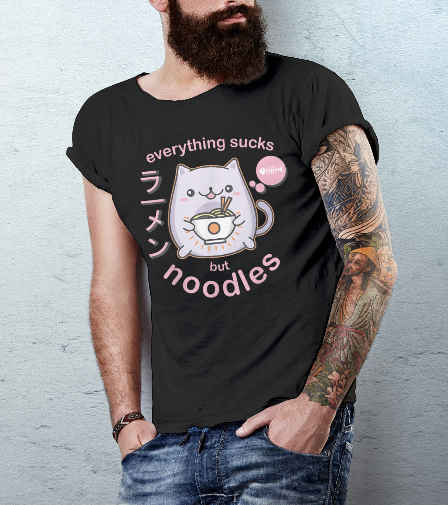 Everything Sucks But Noodles Pastel Goth Ramen Cat Anime Kawaii T-Shirt