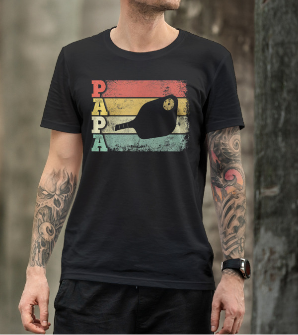 Papa Pickleball Paddle Retro Vintage Dad T-Shirt