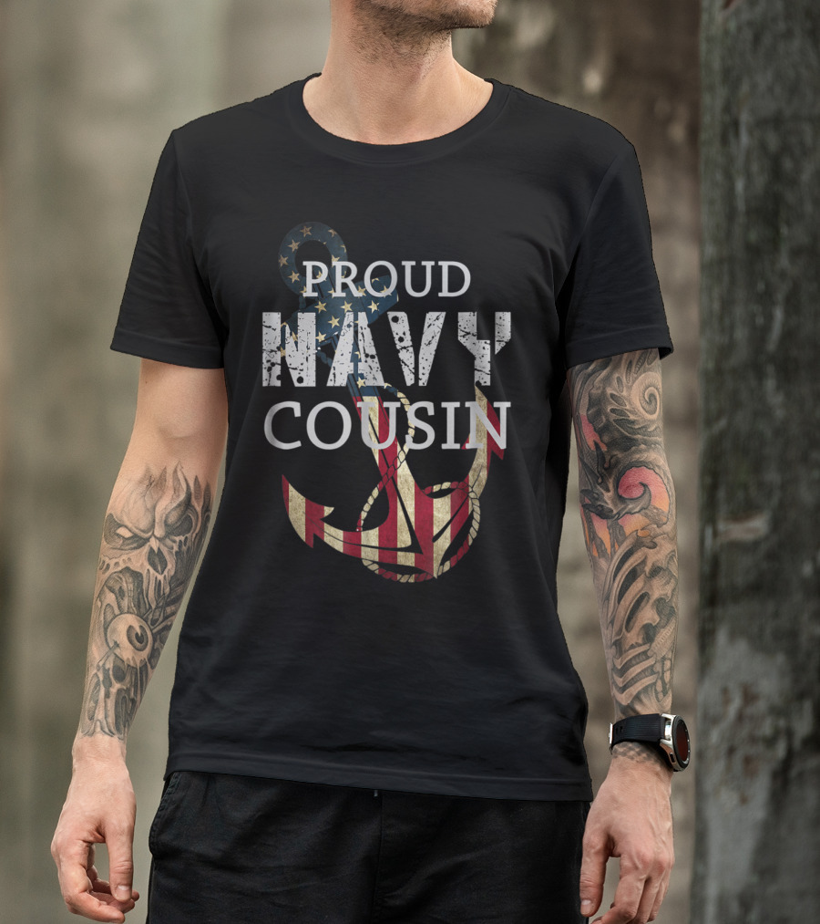 Proud Navy Cousin American Flag Anchor T-Shirt