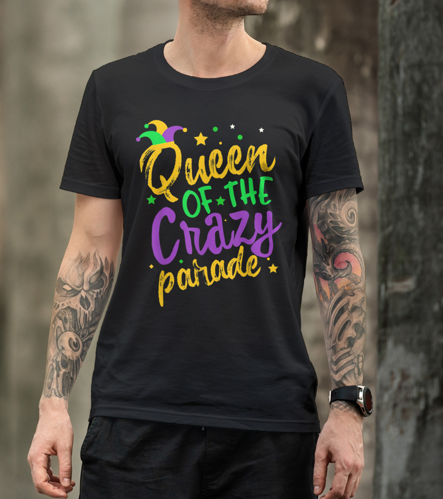 Queen Of The Crazy Parade Mardi Gras New Orleans Jester Hat Stars T-Shirt