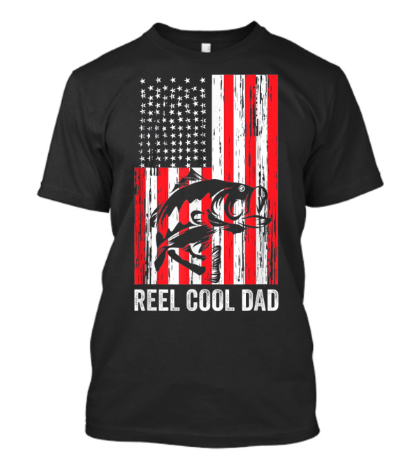 Reel Cool Dad Vintage Fisherman American Flag Father's Day T-Shirt