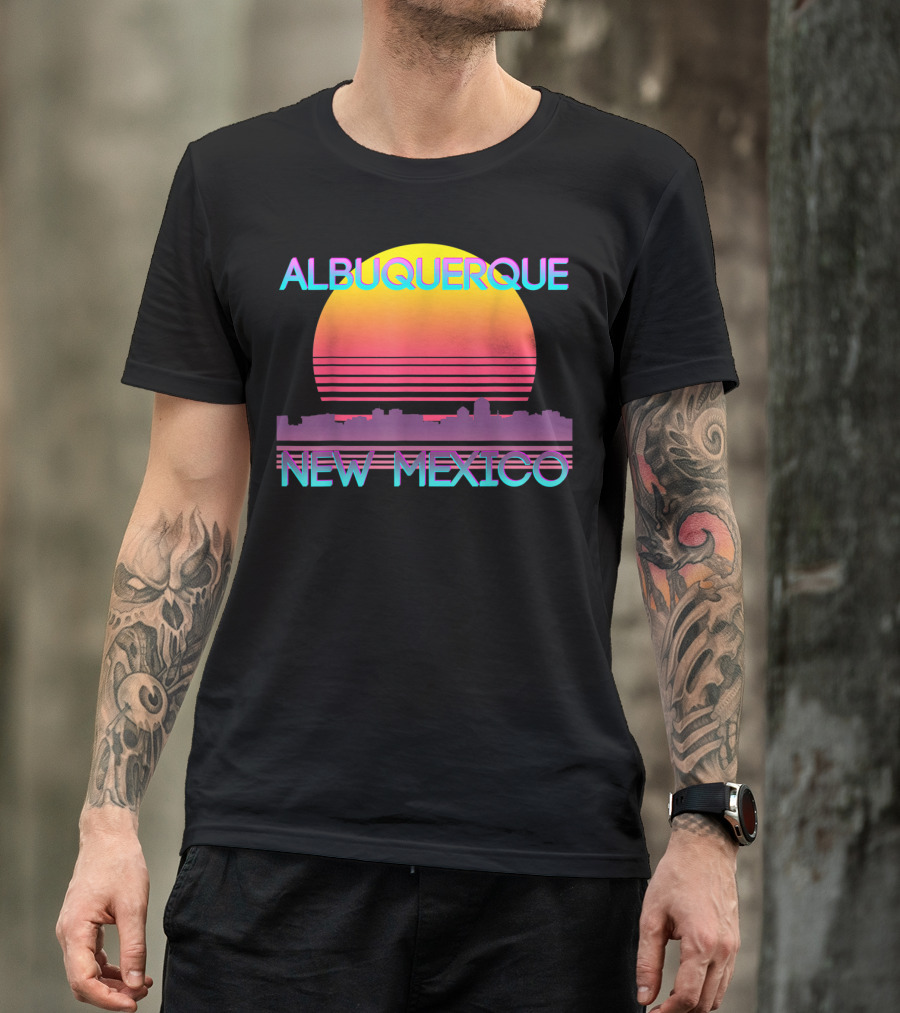 Albuquerque New Mexico Retro Vaporwave Skyline Sunset T-Shirt