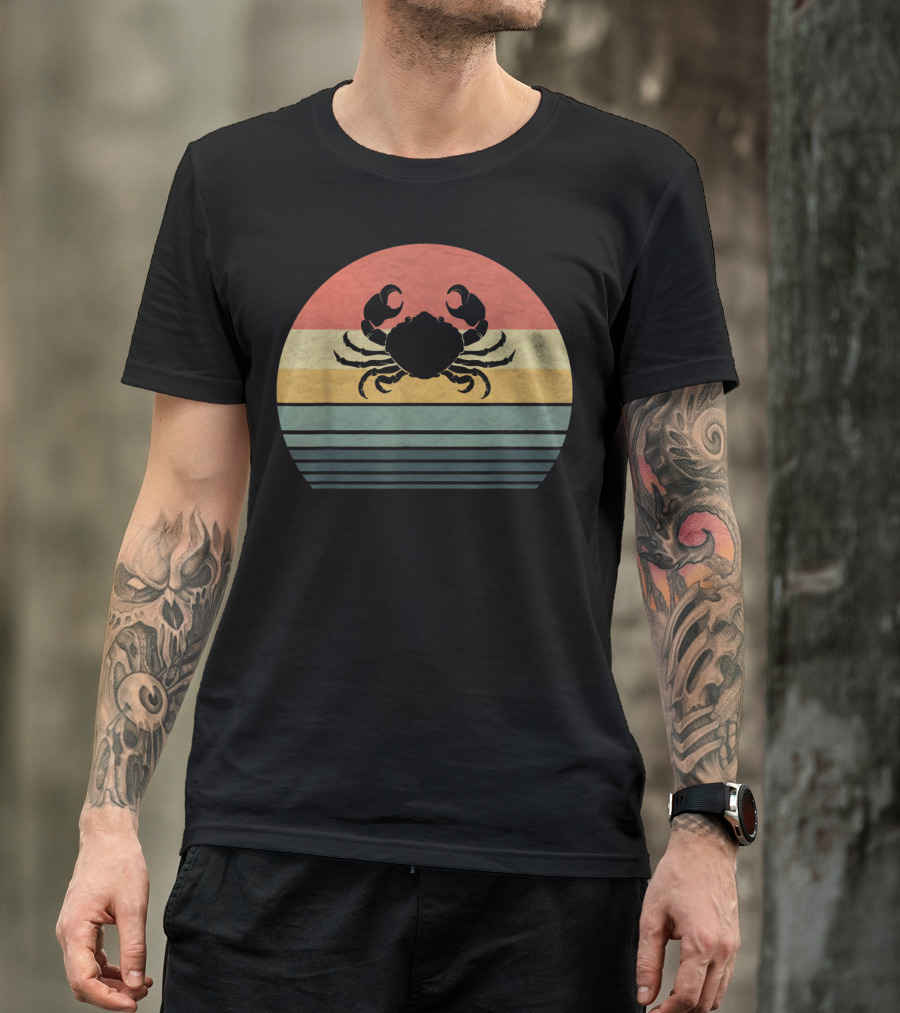 Retro Vintage Crab Family Love Sunset Stripes T-Shirt