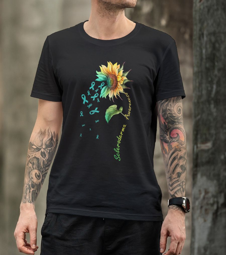 Scleroderma Awareness Sunflower With Teal Ribbons T-Shirt