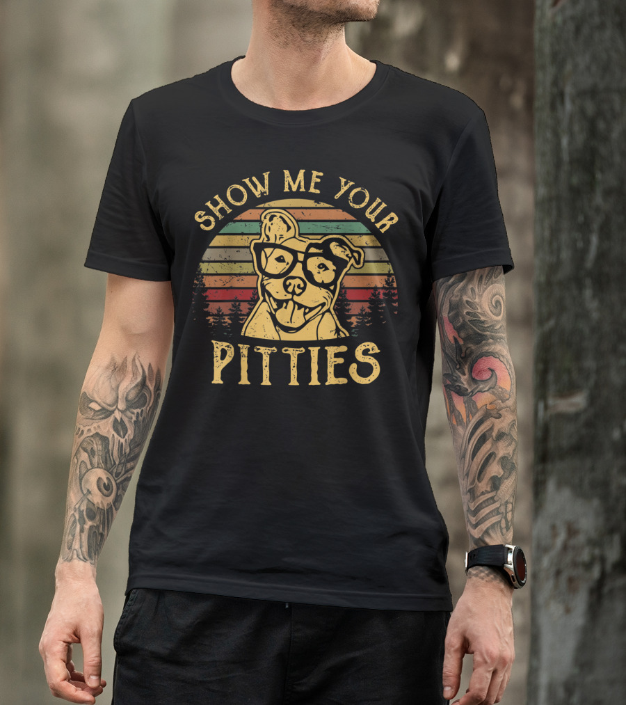 Show Me Your Pitties Funny Pitbull Dog Retro Glasses T-Shirt