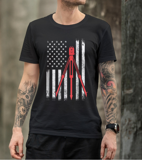 Surveyor Flag USA Surveying Equipment Stars Stripes T-Shirt