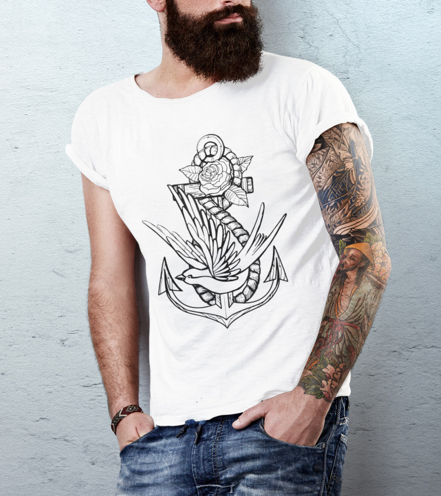 Tattoo Style Anchor Swallow Infinity T-Shirt