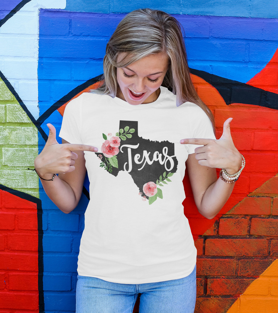 Texas Chalkboard With Watercolor Flowers Home State T-Shirt