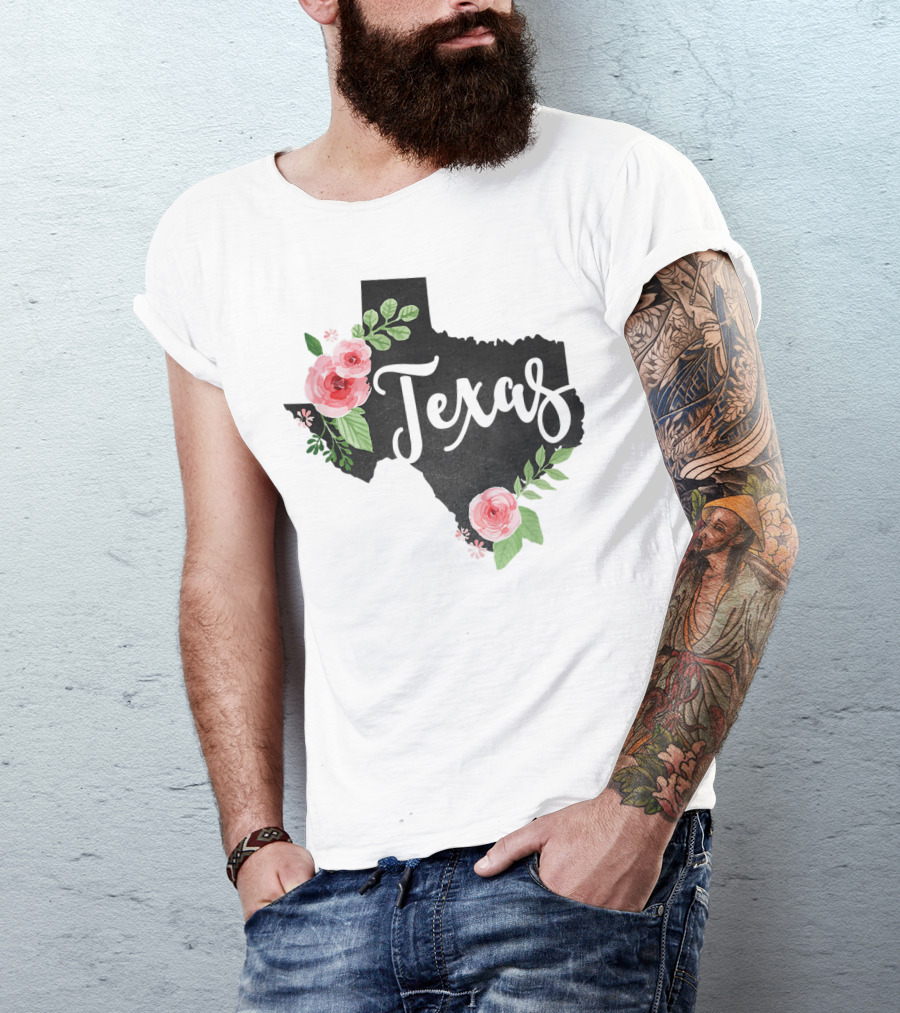 Texas Chalkboard With Watercolor Flowers Home State T-Shirt