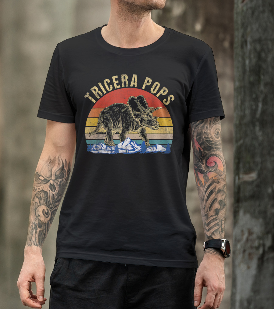 Tricera Pops Dinosaur Dad Triceratops Vintage T-Shirt