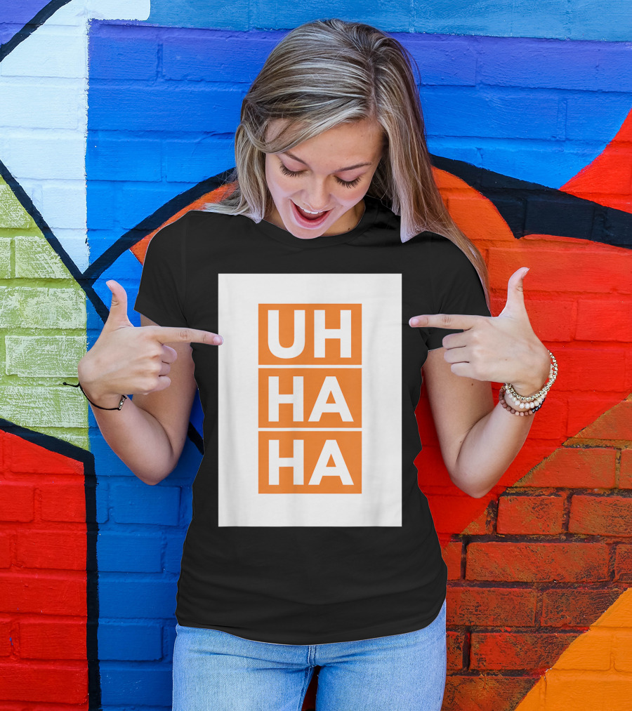 UH HA HA Bold White Letters On Orange Blocks T-Shirt
