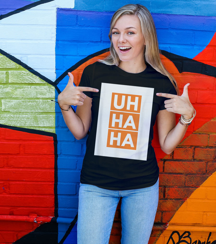 UH HA HA Bold White Letters On Orange Blocks T-Shirt