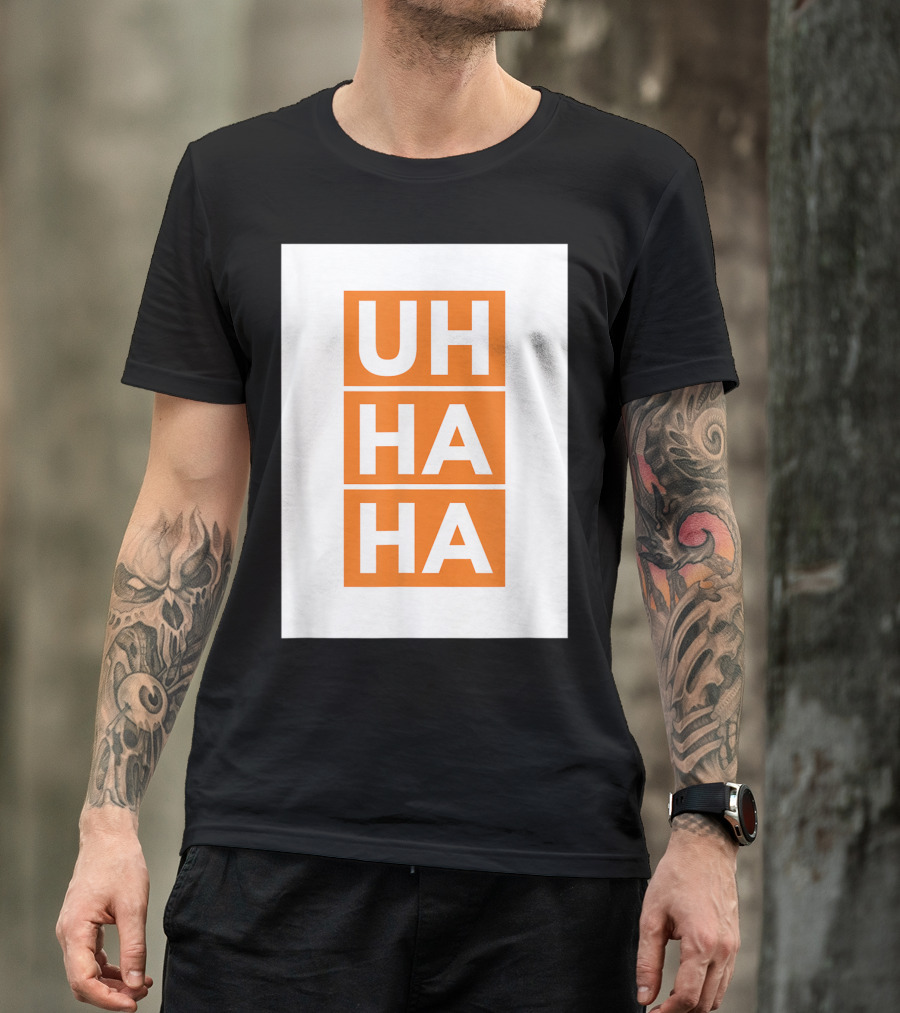 UH HA HA Bold White Letters On Orange Blocks T-Shirt