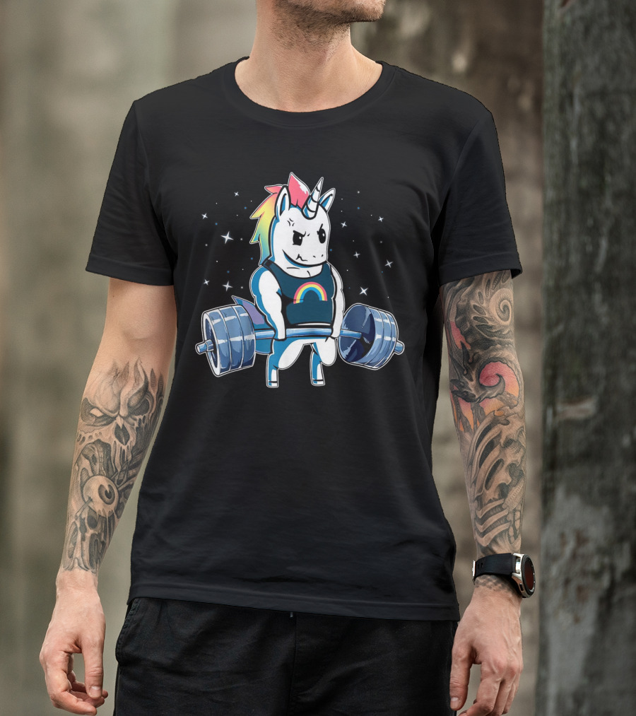 Unicorn Deadlift Powerlifting Rainbow Fitness Gym T-Shirt