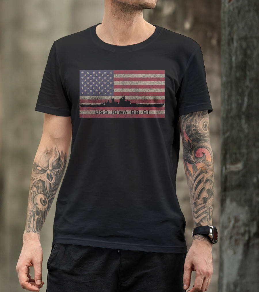 USS Iowa BB-61 American Flag Battleship T-Shirt