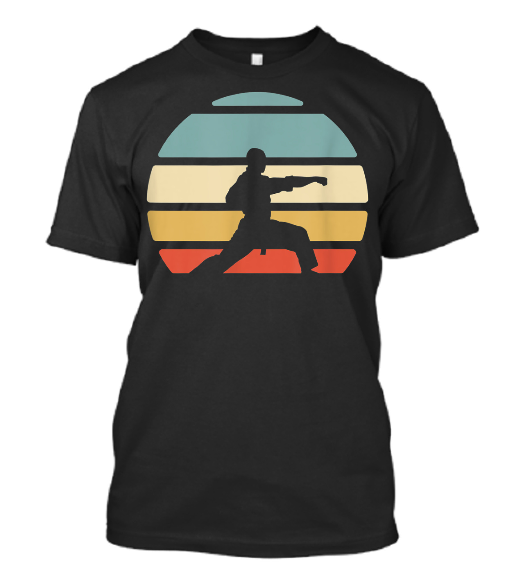 Karate Martial Arts Silhouette Retro Sunset Stripes T-Shirt