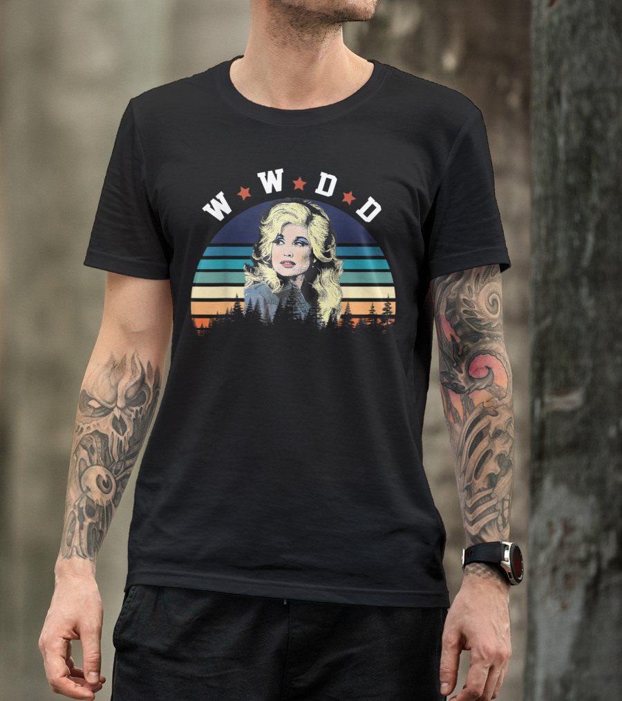 WWDD Retro Dolly Parton Striped Trees T-Shirt