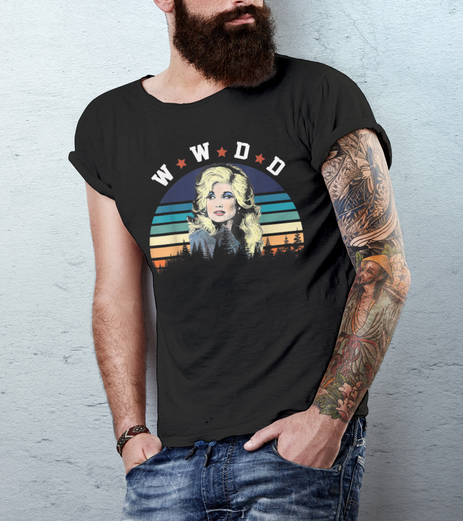 WWDD Retro Dolly Parton Striped Trees T-Shirt