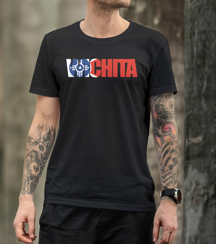Wichita Kansas Flag Typography T-Shirt