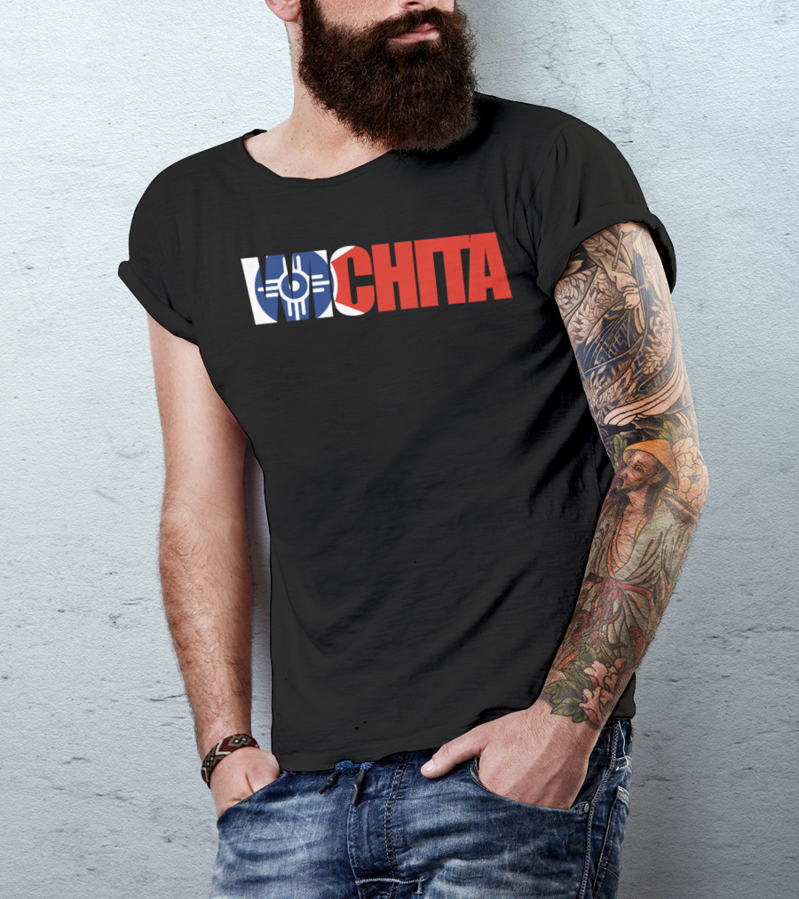 Wichita Kansas Flag Typography T-Shirt