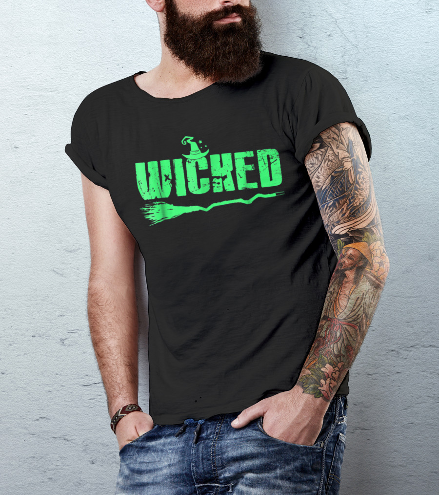 Wicked Green Witch Hat Broomstick Halloween Magic T-Shirt