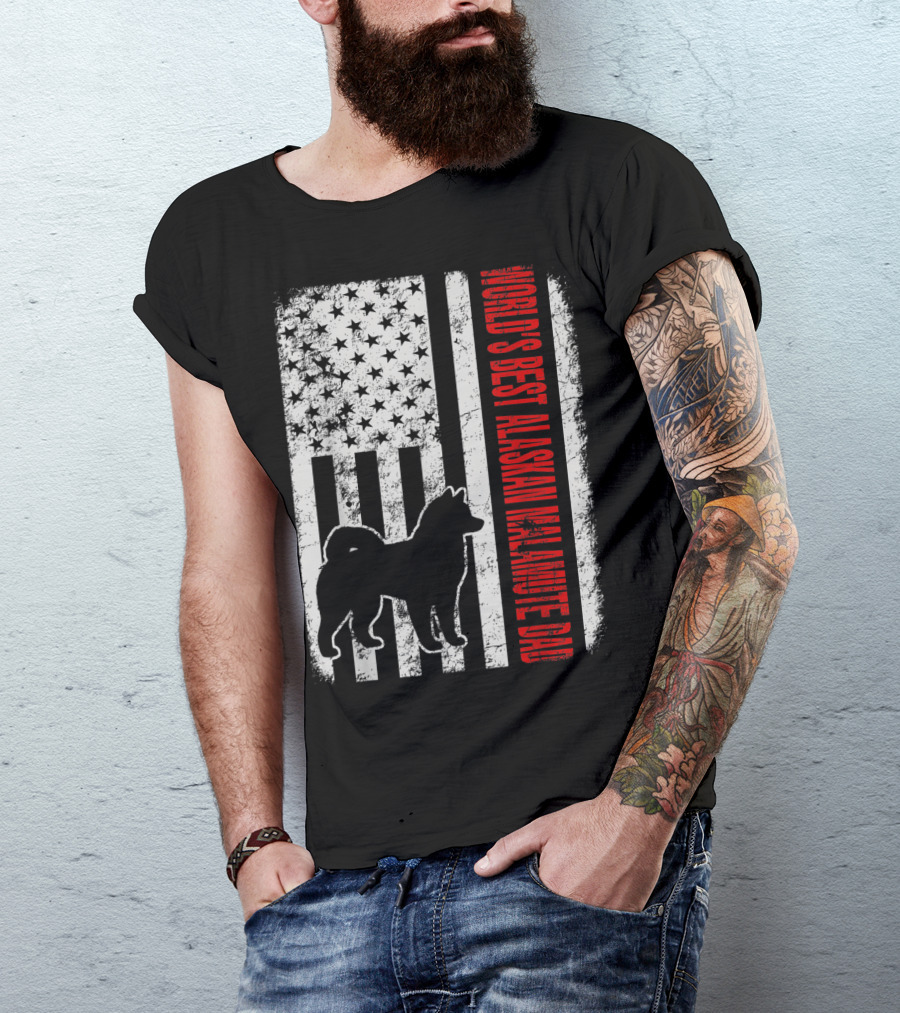 World's Best Alaskan Malamute Dad American Flag T-Shirt