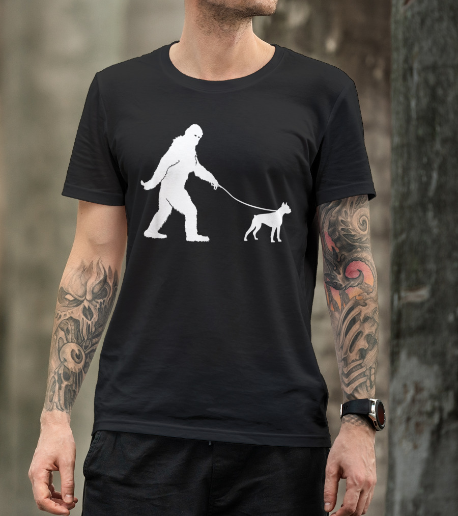 Bigfoot Sasquatch Walking Boxer Dog Lovers T-Shirt