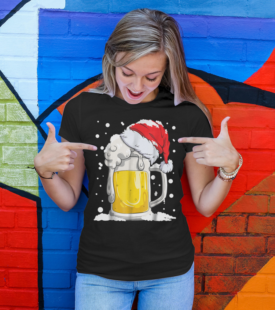 Beer Christmas Santa Hat Xmas Snow Men Mug T-Shirt