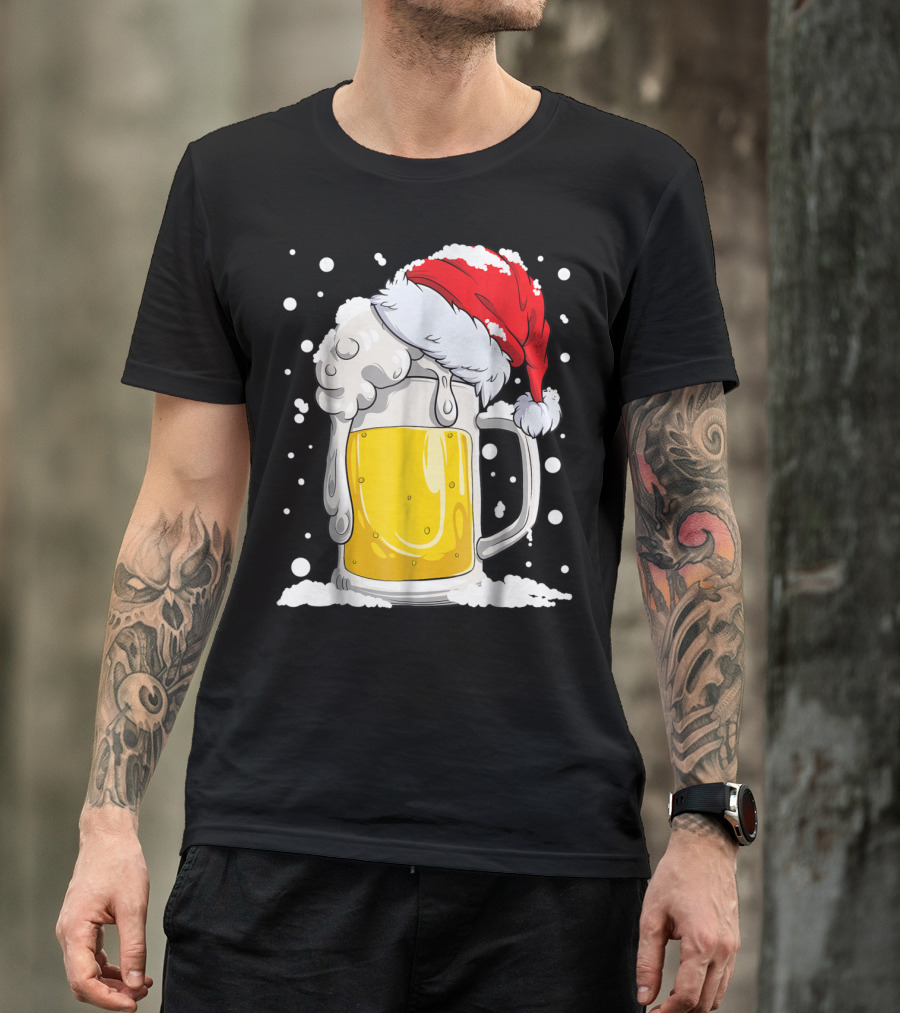 Beer Christmas Santa Hat Xmas Snow Men Mug T-Shirt